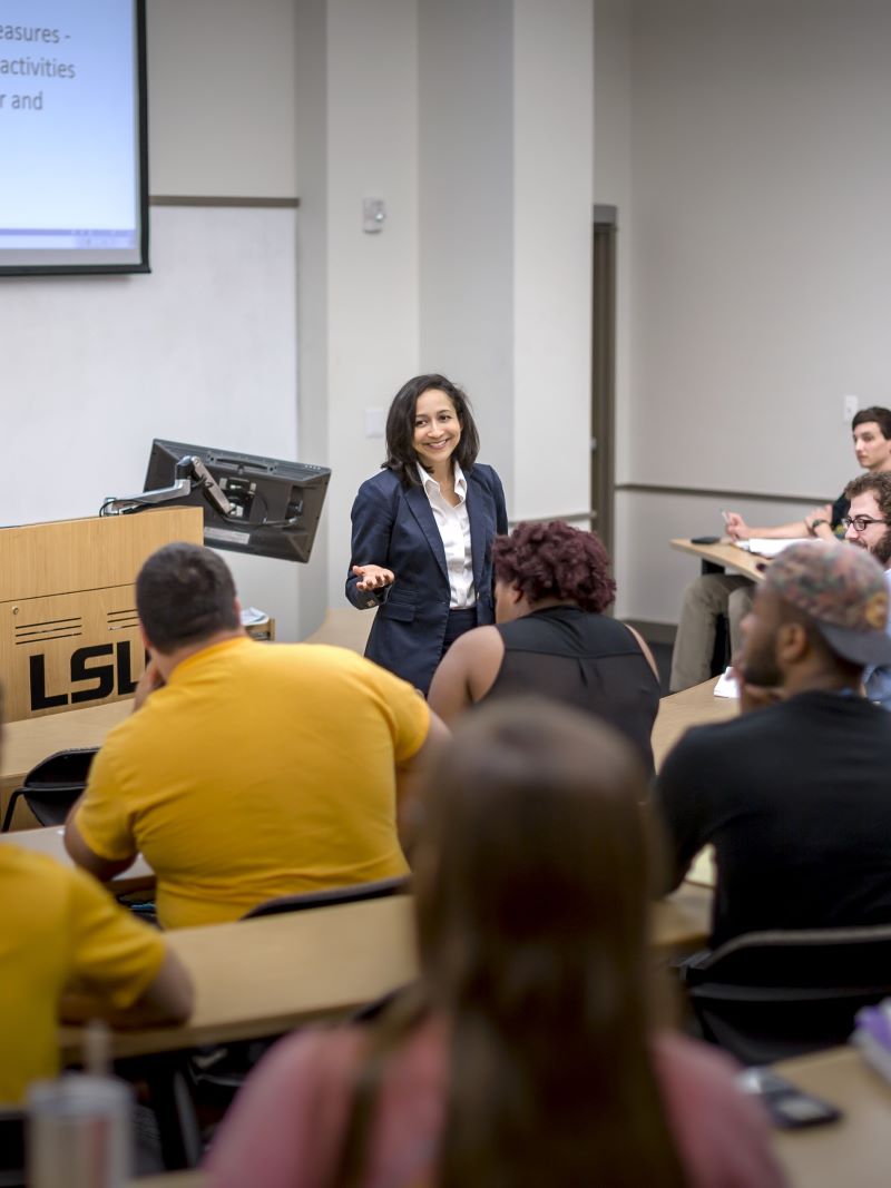 Sanaz Aghazadeh teaching a business course