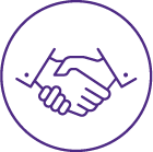 fewer disciplinary problems A purple outline of two hands shaking inside a circle, symbolizing cooperation or partnership.
