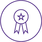 higher achievement A purple icon of an award ribbon with a star in the center, enclosed in a circular outline.