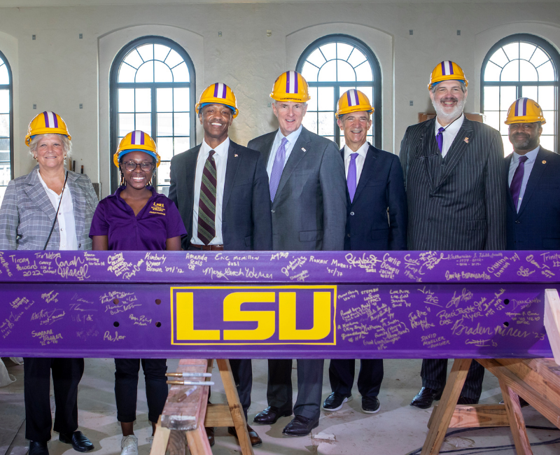 Photo of Kari Stephens at the Huey P. Long beam signing