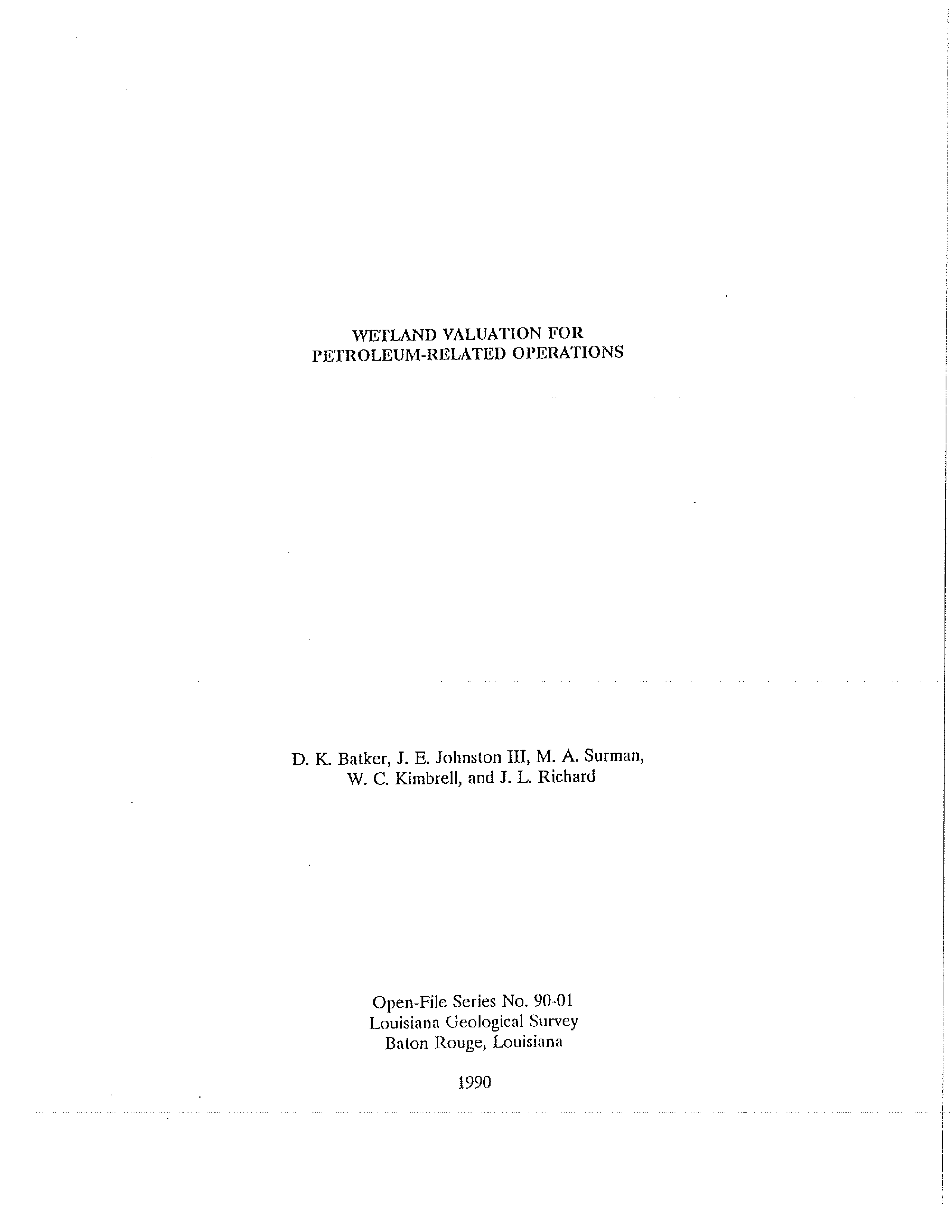 Wetland Valuation for Petroleum-related Operations Wetland Valuation for Petroleum-related Operations
