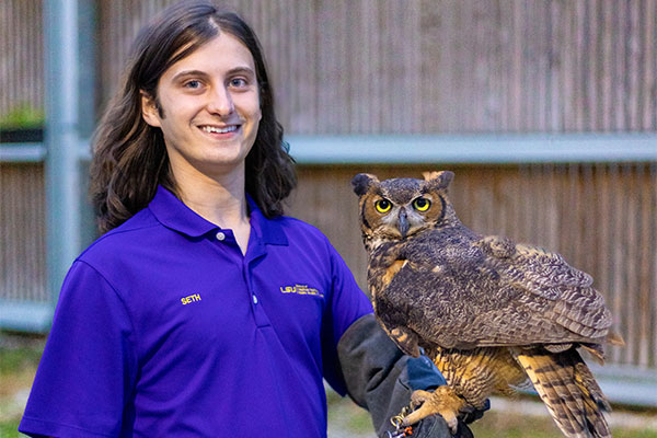 Seth Smith with great horned owl