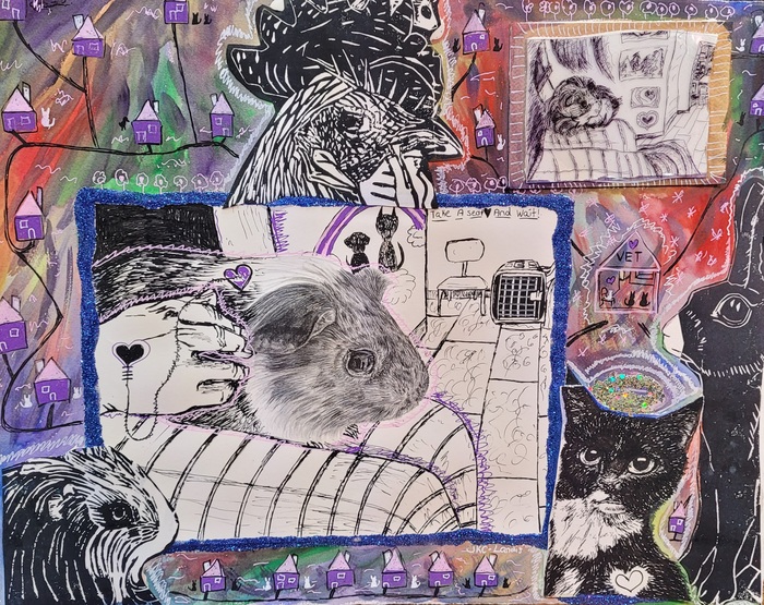 Waiting Room at the Vet mixed media of animals in a waiting room