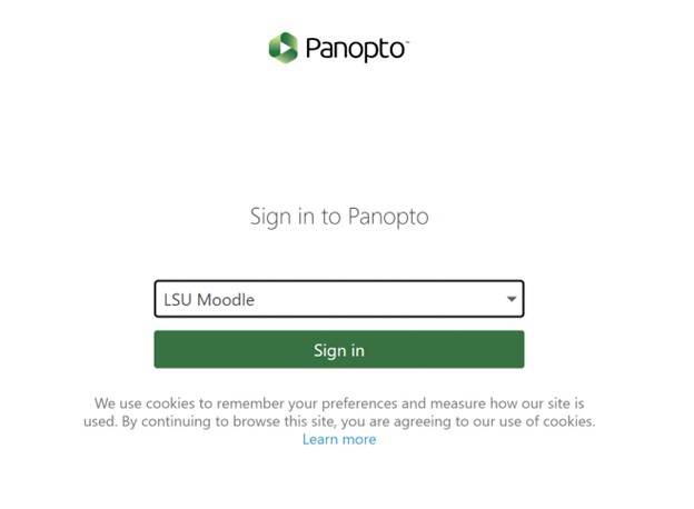 Depiction of Panopto Sign In using the LSU Moodle option